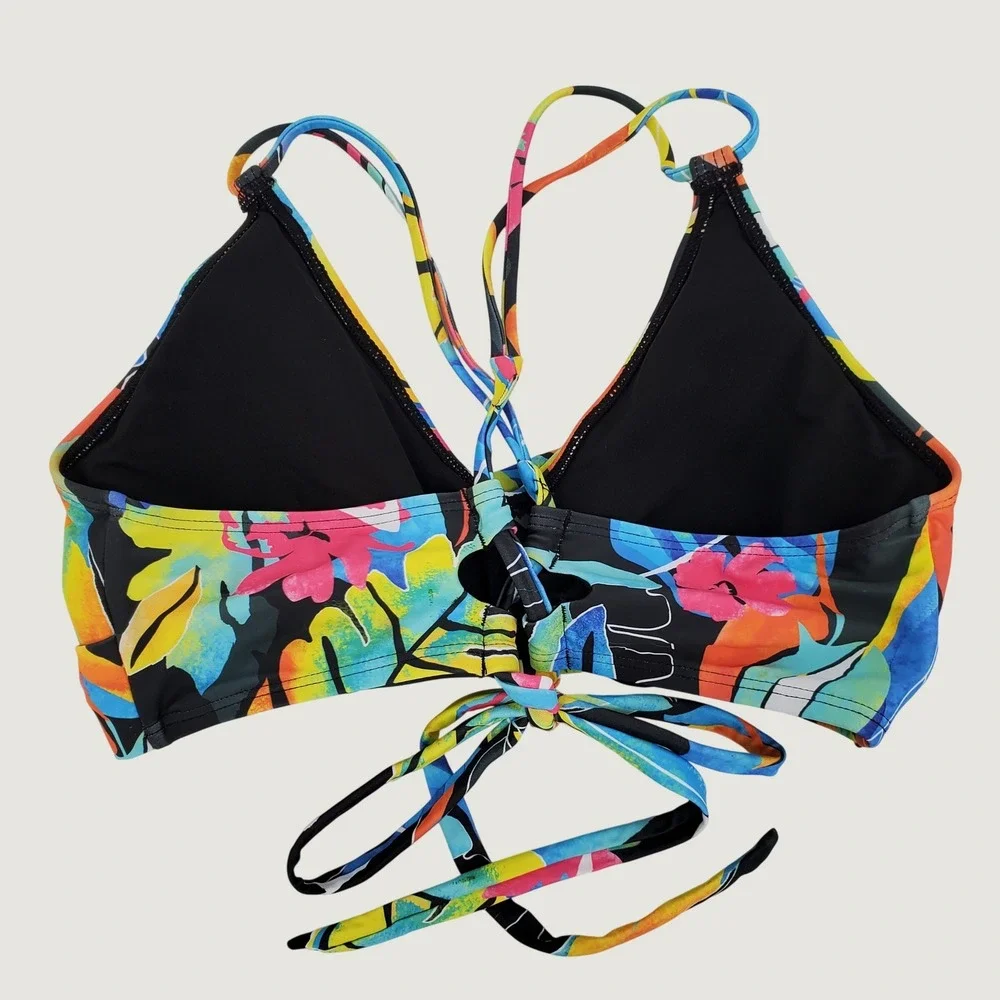 Holipick Floral Tropical Twist Front Bikini Top Large Multicolor Adjustable New